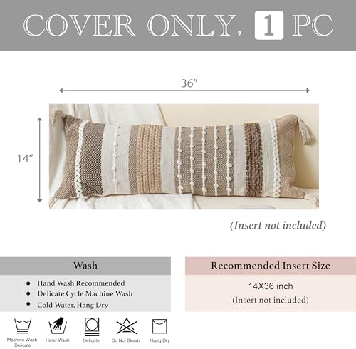 BlissBlush Brown Decorative Lumbar Pillow Cover 14x36 Boho Long Body Pillow for Bed Farmhouse Lumbar Throw Pillow for Couch Modern Accent Textured Throw Pillowcase - Image 4