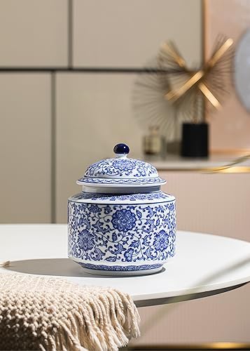 Blue and White Ginger Jar, Ceramic Chinoiserie Decorative Jars for Home, Office, Ginger Jar Vase Pocelain for Table, Living Room, Bookshelf, Mantle Fireplace, Centerpieces,7.5" - Image 2