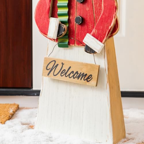 Glitzhome 30"H Christmas Chunky Wood Snowman Porch Sign, Standing Snowman Porch Decor with Black Top Hat and Red Coat,Merry Christmas Welcome Sign for Holiday Front Porch Outdoor Decorations - Image 6