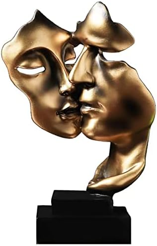 Couples Kiss Sculpture,Gold Thinker Resin Statue Ornaments,Silence is Gold Abstract Art Figurine,Abstract Style Sculptures,Living Room Desk Decorations,Bookshelf Decorative Objects by YahuLando