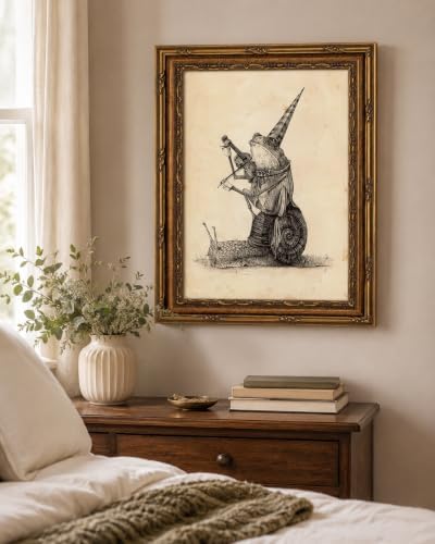 Gold Framed Frog Snail Musician Wall Art, Line Art Canvas Print, 16x12 - Image 4