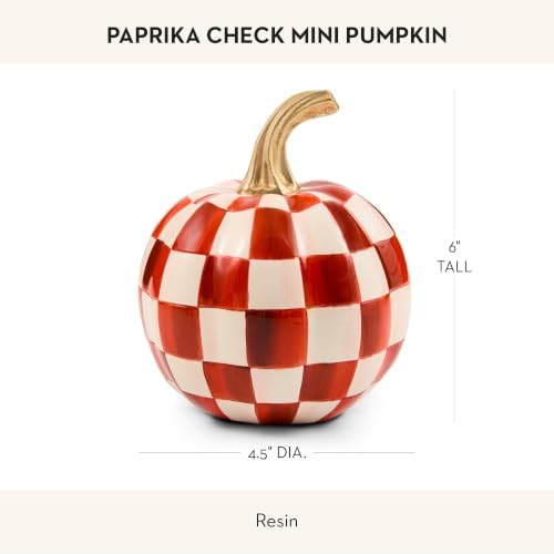 MACKENZIE-CHILDS Resin Pumpkin, Mini, Dark-Red-and-White Paprika Check - Image 4