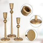 Antique Brass Iron Taper Candle Holder - Set of 3 Decorative Candle Stand - Image 3