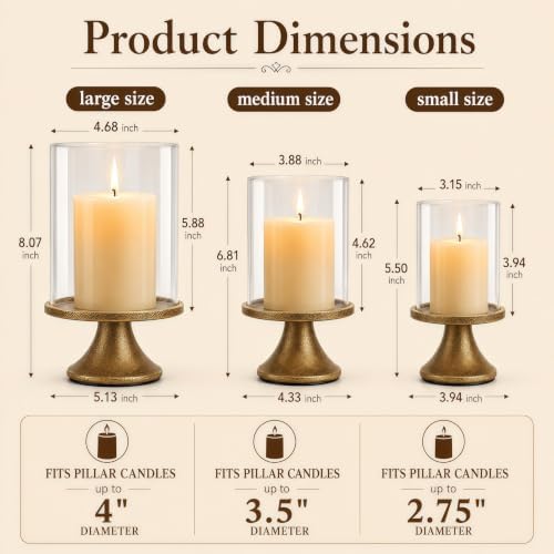 Hurricane Glass Candle Holders Set of 3, Weighted Base for Pillar Candles - Image 2