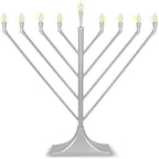 Large 23" Rambam Angled Electric Menorah with Flame Shaped Bulbs Traditional V-Shaped USB Display Electronic Hanukkah Minorah Includes 10 E10 Bulbs Chanukah Decorations By Zion Judaica (Satin Silver) - Image 4