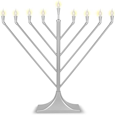 Large 23" Rambam Angled Electric Menorah with Flame Shaped Bulbs Traditional V-Shaped USB Display Electronic Hanukkah Minorah Includes 10 E10 Bulbs Chanukah Decorations By Zion Judaica (Satin Silver) - Image 4