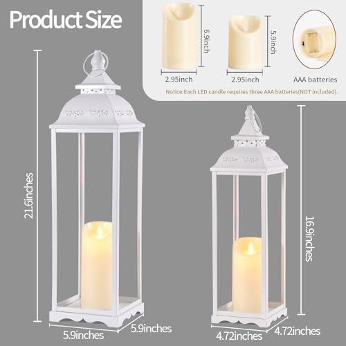 Decorative Candle Lanterns, Large 2Pcs, White Metal for Indoor & Outdoor - Image 2