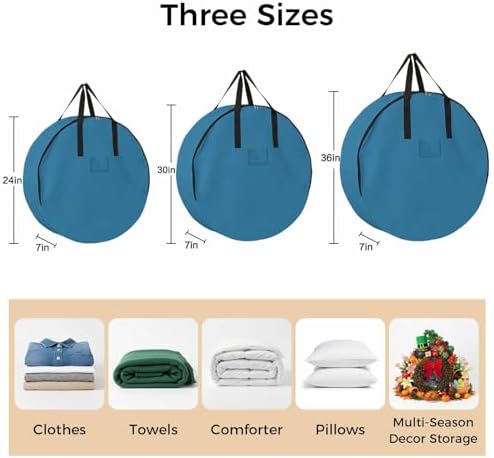 24 Inch Round Storage Bag 1 Pack,Modern Marine Ocean Pure Blue Waterproof Wreath Storage Container with Handles&Zipper Minimalist Solid Color Art Closet Organizer Bags Garland Box - Image 7