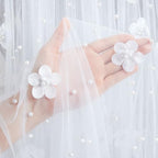 10 Pack White Floral Pearl Tulle Tablecloths 10ft Sheer Table Overlays - Image 2