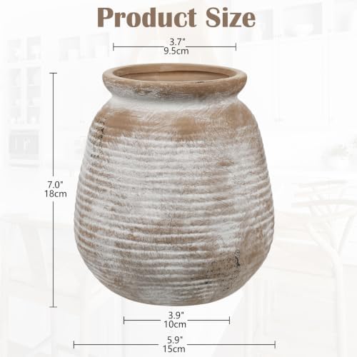 Ceramic Flower Vase Home Decor 7 Inch Rustic Farmhouse Pottery Flower Vase - Image 2