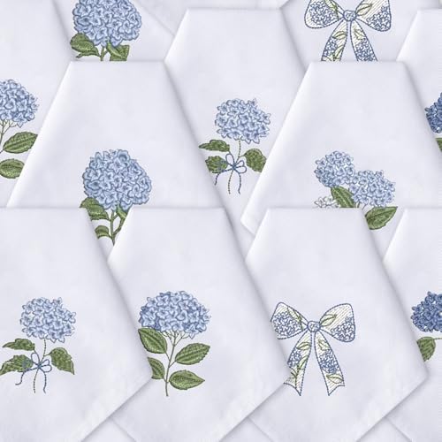 HunnmingRe 12 Pcs Blue Hydrangea Cloth Napkins Bulk 100% Cotton, 17x17inch - Image 6