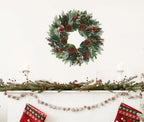 24” Lighted Large Pine Christmas Wreath with Red Berry– Mixed with Fake Norfolk Cypress Cedar Lamb Ear & Pinecone, Xmas Winter Wreaths for Front Door Porch Mantel & Fireplace (50 LED Lights) - Image 3