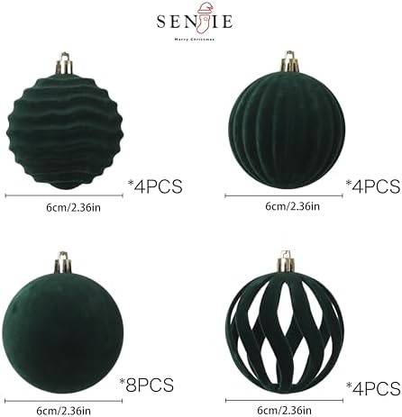 20Pcs Green Velvet Christmas Ornaments Set,2.36In Flocked Ornaments Balls - Image 4