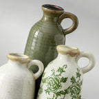 Vintage Vase Set of 3 with Handle, Ceramic Vintage Rustic Vases Home Decor Farmhouse Decorative Vase Pottery Decor Modern for Table Mantel Entryway Bookshelf Living Room Kitchen Bedroom - Green - Image 3