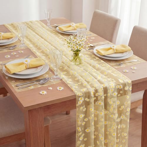 8 Pcs Yellow Daisy Table Runners 29 x 70 in Daisy Tablecloth - Image 4
