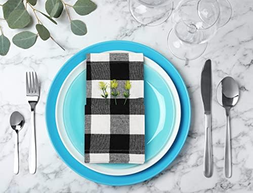 Ramanta Home Buffalo Plaid Check Cloth Napkins Set of 12 - Black White - Image 3