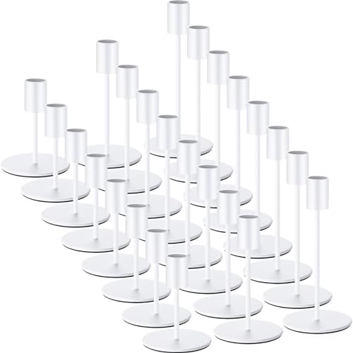 Sieral Candle Holders Bulk Taper Candlesticks Holders Set Modern Decorative Metal Candelabras for Wedding Anniversary Home Dinning Table Centerpiece Xmas Party Decor(Matte White,24 Pcs) by Sieral
