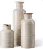 White Rustic Ceramic Vase Set of 3, Farmhouse Vase for Home Decor by HappleCwlwgoHome