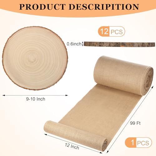 Tioncy 12 Pcs Burlap Table Runner Wood Slices Rustic Farmhouse Set,100ft - Image 2