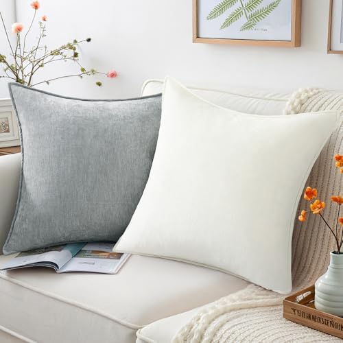 decorUhome Chenille Ultimate Gray Throw Pillow Covers 24x24 Set of 2 - Image 4