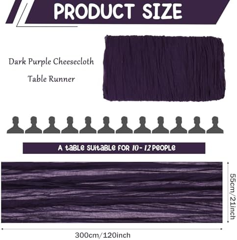 12 Pack 120 Inch Dark Purple Cheesecloth Table Runner Boho Rustic Gauze Sheer Romantic 10 FT Long Cheese Cloth Table Runner for Bridal Baby Shower Wedding Party Birthday Holiday Home Easter Decor - Image 2