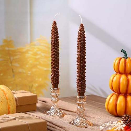 Nuanchu 6 Pcs Pinecone Shaped Taper Candles Brown Pinecone Candle Autumn Table Centerpieces Harvest Candlesticks Gifts Fall Farmhouse Decoration for Dinner Holiday Autumn Thanksgiving Harvest - Image 2