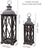 Perfnique Farmhouse Outdoor Lanterns for Patio, Set of 2 Rustic Lanterns Decor, Vintage Hanging Candle Holder Decorative for Porch, Garden, Yard, Indoor (No Glass, Dark Brown) - Image 4