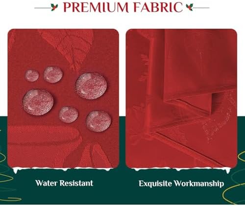 Softalker Christmas Jacquard Tablecloth, Winter Vintage Damask Rectangle Table Cover, Waterproof Poinsettia Snowflakes Polyester Table Cloths Decor for Holiday, Dining, Party - 60 x 120 inch, Red - Image 4