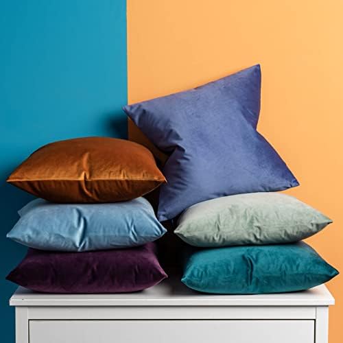 JUSPURBET 28x28 Euro Velvet Throw Pillow Covers Set of 2,Peacock Blue - Image 4