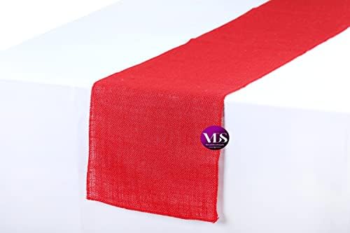 VDS Pack of 25, Burlap Table Runner 100% Natural Jute Rustic Hessian Table Cloth Centrepiece for Wedding Bridal Shower Birthday Event Party Banquet Table Decoration (Size 12X108 Inch)(Red) - Image 2