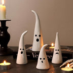 Halloween Decor Ceramic Ghost: 4 pcs Cute Halloween Decorations Indoor, Rustic Witch Hat Shape Ghost Figurine, Farmhouse Table Desk Tiered Tray Mantel Fireplace Decor for Kids Home Office - Image 3