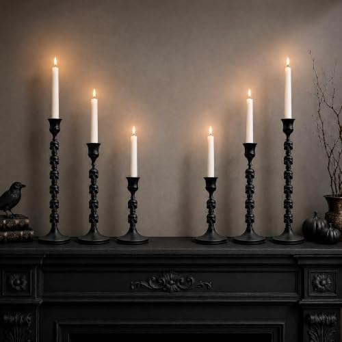 Skull Candle Holder, Gothic Taper Candlestick for Halloween, 6 Pack - Image 3