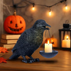 Gothic Home Decor Raven Lamp Tealight Candle Holder Halloween Decorations Indoor Fake Crow Light Holder Resin Black Bird Statue for Living Room Fireplace Entrance Holiday Spooky Ornaments - Image 2