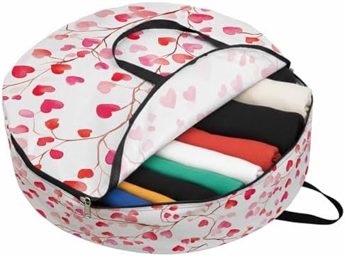 Valentine's Day Round Storage Bag 24 Inch, Romantic Watercolor Red Gradient Love Heart Tree Clothes Storage Container with Handles Heavy Duty Organizer for Comforter, Bedding & Holiday Wreaths by Unknown