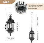 2 Pcs Hanging Candle Lantern Moroccan Chandelier Retro Candle Holder Moroccan Vintage Metal Hollow Wedding Hanging Candle Holders Lantern Contain 35cm Chain, Black - Image 5