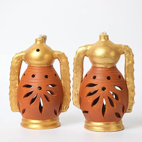 Desifavors 6in Terracotta Decorative Hanging Candle Lanterns for Diwali, Christmas & Parties | Handcrafted Indian Lantern - 4.3x4.2x7.5 Inch (Pack of 1) - Image 2