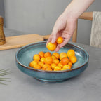 Ceramic Fruit Bowl for Kitchen Counter,Decorative Pedestal Bowl for Table Countertop,Large Footed Serving Bowl,10.2 Inch (Blue) - Image 2