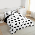 Love Comforter Set King White and Black Heart Pattern Bedding for Women Men Teens Valentine Day Gift Down Comforter Cartoon Love Heart Quilted Duvet Geometric Soft Warm Bedding Sets Bedroom Decor - Image 3