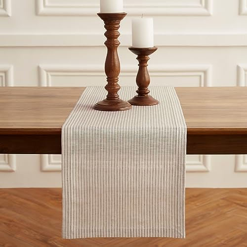Solino Home 100% Linen Table Runner, 14 x 108 in, Natural and White Striped by SolinoHome