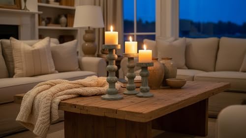 Wooden Candle Holders for Pillar Candles - Tall Rustic Candle Holder (Set of 3), Large Farmhouse Candle Holders Candle Stand, Pillar Candle Holder Set for Table Centerpiece, Fireplace, Home, Black - Image 7