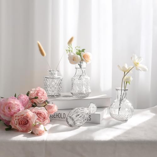 Glass Bud Vases Set of 12, Clear Small Vases for Flowers, Bulk Glass Vase for Centerpieces, Vintage Embossed Flower Vase for Wedding Table Decoration, Home, Cocktail Party - Image 3