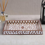 Handicrafts Home Wood Alhambra White Decorative Ottoman Serving Tray, 17x11 - Image 5