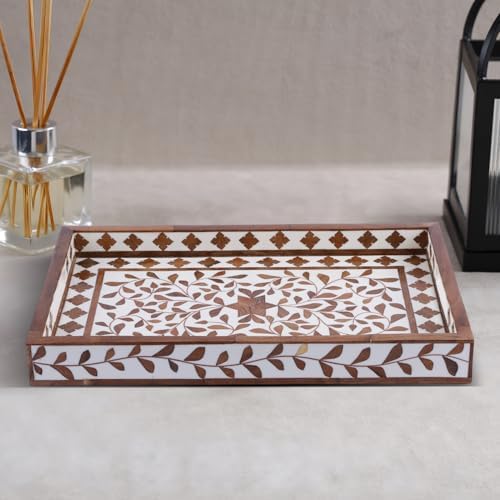 Handicrafts Home Wood Alhambra White Decorative Ottoman Serving Tray, 17x11 - Image 5