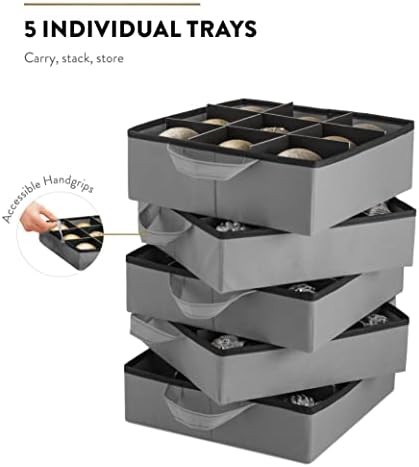 ZOBER All in One Christmas Ornament Storage Box & Decoration Container - Easy Access Removable Trays, Keeps 73 Ornaments - Adjustable Extent Area for Figurines and Pockets for Decoration - Gray - Image 4