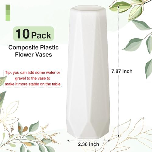 Didaey 10 Pack Composite Plastic Flower Vases Bulk White Small Boho Floral Vases for Dried Flower Bouquet Pampas Grass Centerpieces Fall Wedding Party Living Room Decor(Classic) - Image 4