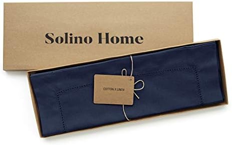Solino Home Cotton Linen Placemats Navy Hemstitch, 14 x 19 in, Set of 4 - Image 3