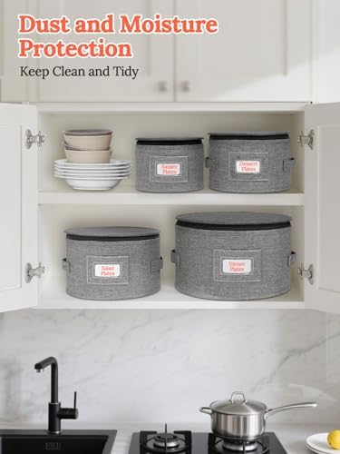 Cirhy Hard Shell China Storage Containers,4-Piece Dish storage Set, Grey - Image 3