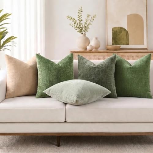 decorUhome Soft Chenille Olive Green Throw Pillow Covers 24X24 Set of 2 - Image 2