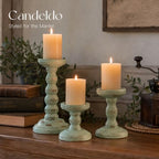 Candeldo Wood Candle Holder for Pillar, Sage Green Farmhouse Decor - Image 5