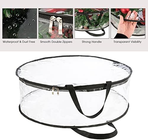 Clear Wreath Storage Bag 24 Inch Christmas Wreath Storage Container, Heavy Duty Wreath Protector with Handle for Holiday Seasonal Wreath Garland, 4Pcs - Image 2